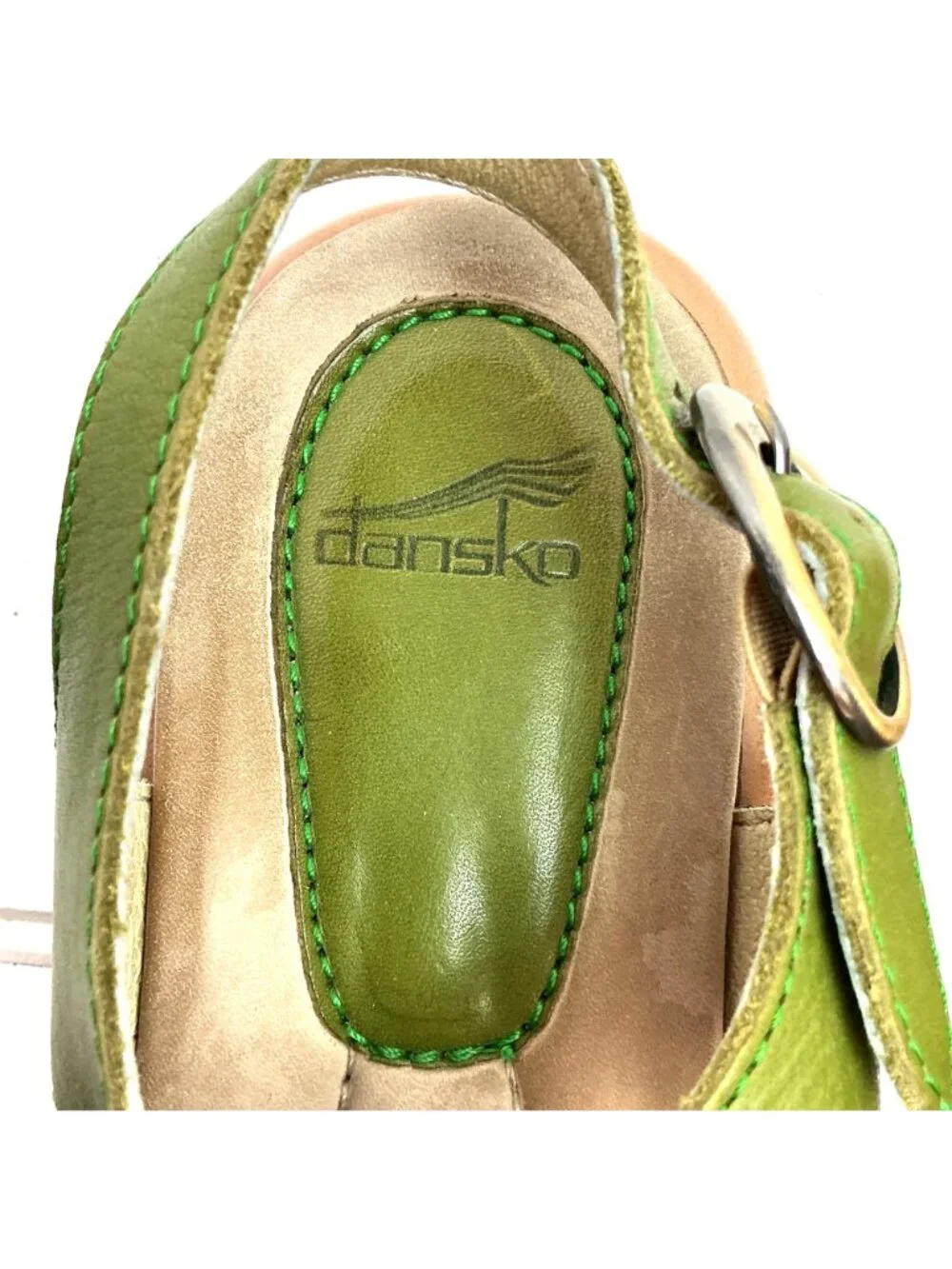 Dansko Lolita Strappy Leather Slingback Platform Sandals Women 7.5-8 Olive Green